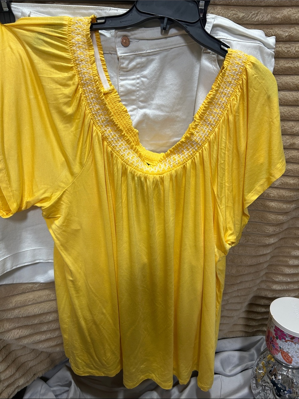 torrid Yellow Smocked V-Neck Short Sleeve Tunic